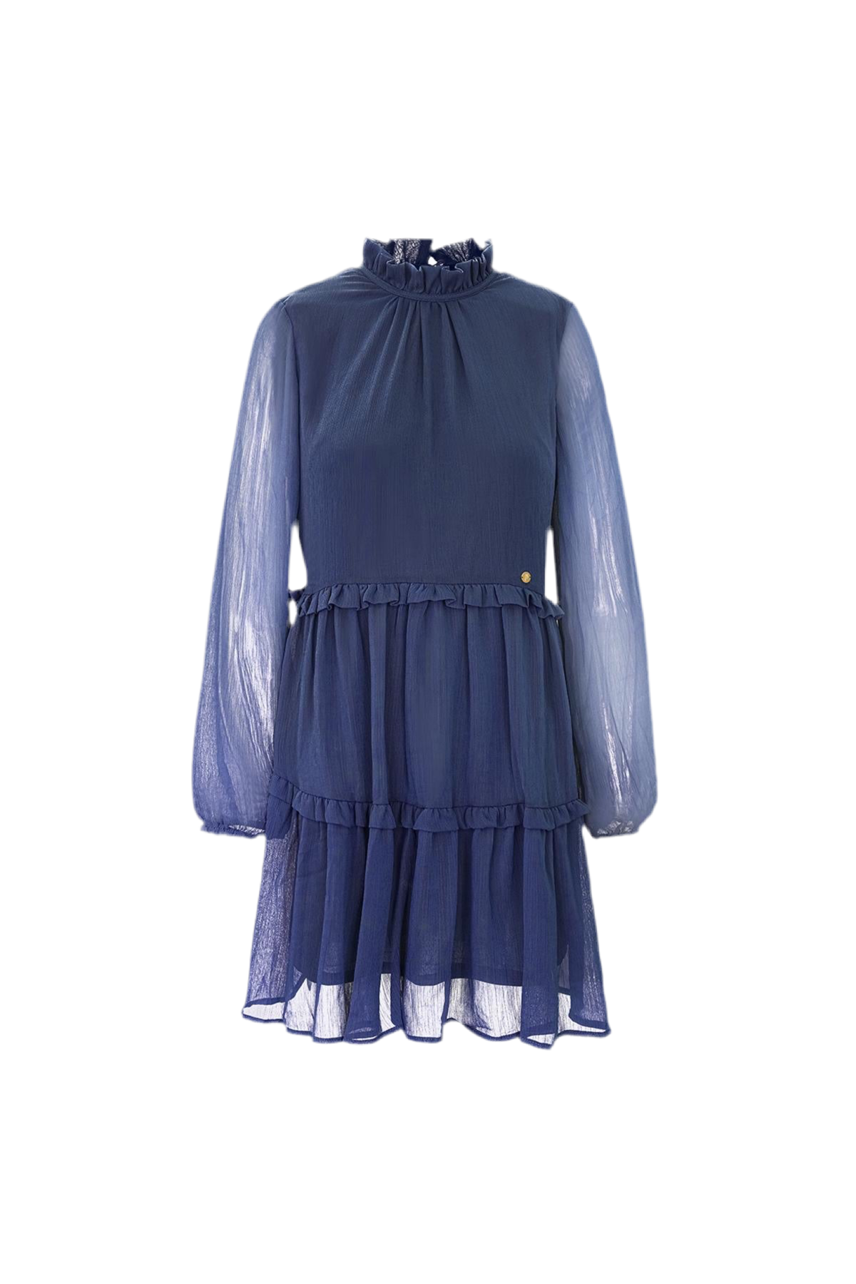 Navy Chiffon Ruffle Dress