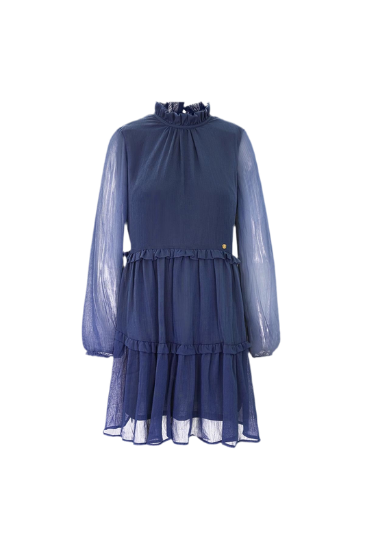 Navy Chiffon Ruffle Dress